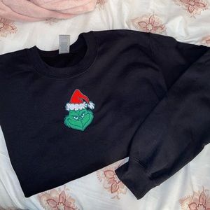 THE GRINCH EMBROIDERED CREW NECK SWEATER